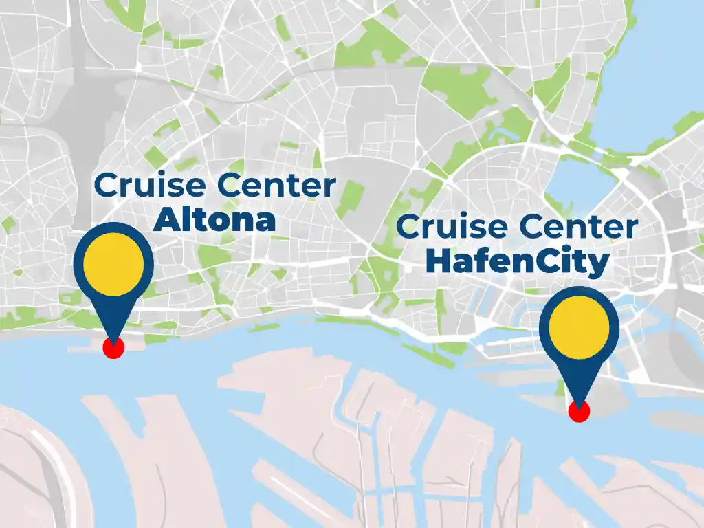 Karte zur Orientierung: Hier befinden sich die beiden nordelbischen Hamburger Anleger HafenCity und Altona.