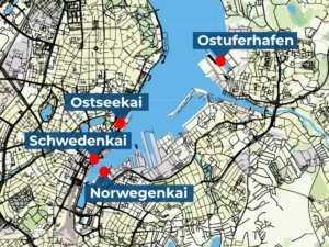 Übersichts-Karte: Die Terminals im Hafen Kiel - Hafen-Parken.de
