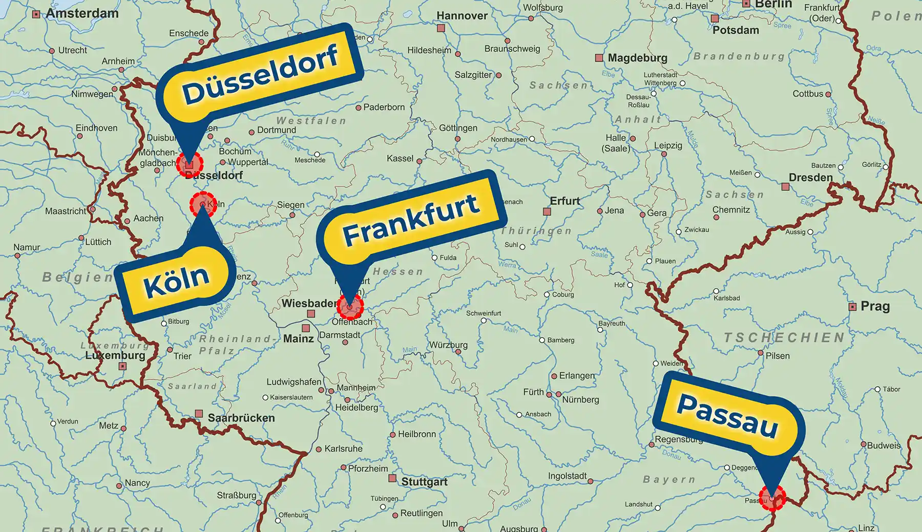 Die 4 großen deutschen Binnenhäfen bei Hafen Parken auf der Deutschlandkarte