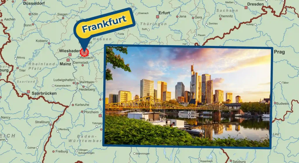 Der Main-Hafen Frankfurt auf der Landkarte mit Foto.