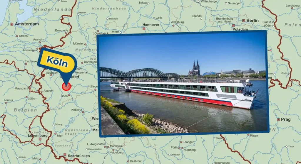 Der Kölner Anleger am Rhein auf der Hafen Parken Karte markiert.